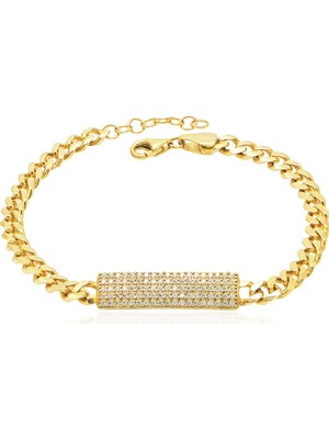 Emiliano Jewellery Zirkon Taşlı Altın Kaplamalı Geometrik Şekilli Gümüş Bileklik