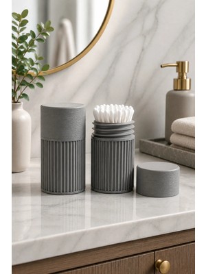 Arvella Studio Kulak Çubuğu Saklama Kutusu | Çok Amaçlı Organizer | Banyo ve Makyaj Düzenleyici - NORA02 Gri