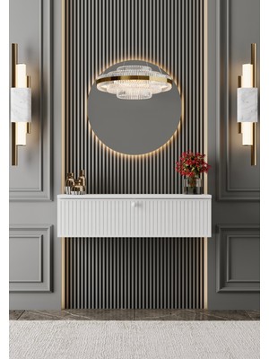 Empressco Mdf Duvara Monte Kapaklı Şifonyer, Makyaj Masası, 90 Cm, Şık ve Kullanışlı