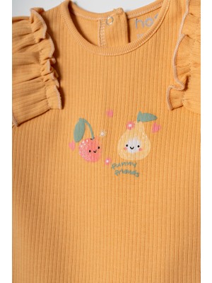 Hafy Baby %100 Pamuk Waffle Kız Bebek Yazlık Şort Tulum Fırfırlı Meyve Nakışlı