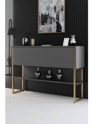 Empressco Şık Luxe Dresuar, Demir Ayaklı, Gold Antrasit, Modern Tasarım