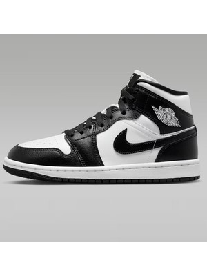 Nike Air Jordan 1 Mid Panda Unisex Leather Sneaker Hakiki Deri Bilekli Günlük Spor Ayakkabı Siyah-Beyaz