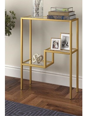 Empressco Modern Gold Renk Metal ve Temper Camlı Raflı Konsol, Şık ve Işlevsel