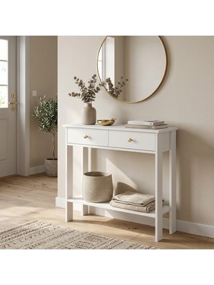 Empressco Şık 90 cm Beyaz Gold Kulp Çift Çekmeceli Dresuar, Modern ve Kullanışlı
