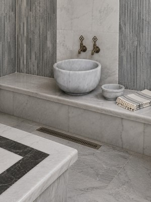 Deca Stone Mermer Hamam Kurnası - Beyaz Mermer Modern Hamam Kurnası