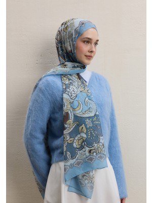 Fresh Scarfs Poppies Desen İpek Krep Şal İndigo