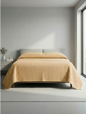 Sofline Premium %100 Pamuk Çift Kişilik Yazlık Pike, Yatak Örtüsü,terletmez Kumaş(PUDRA RENK) (240X200CM)