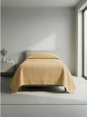 Sofline Premium %100 Pamuk Tek Kişilik Yazlık Pike, Yatak Örtüsü, Terletmez Kumaş(PUDRA RENK) (160x240cm)