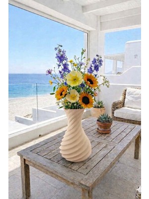Teknoartshop İskandinav Tarzı Spiral Plastik Vazo 18 cm. Ten Rengi