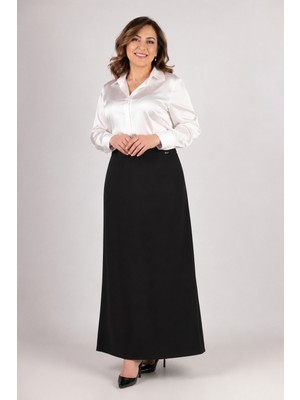 Bihan Store Kadın Portoriko Kumaş Düz Tam Boy Çan Kumaş Etek 3200-SIYAH