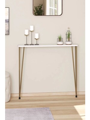 Empressco 80 cm Oval Dresuar, Petek Üstü, Şık Beyaz ve Gold Ayak Detayları