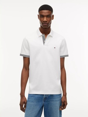 Tommy Hilfiger Erkek Normal Kalıp Kolunda ve Yakasında Çizgi Desenli Kısa Kollu Beyaz Polo Yaka T-Shirt MW0MW43296-YBR