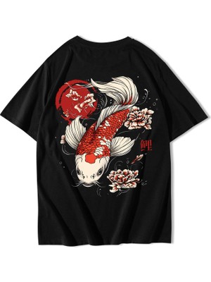 Brz Collection Unisex Oversize Koi Fish T-Shirt Siyah