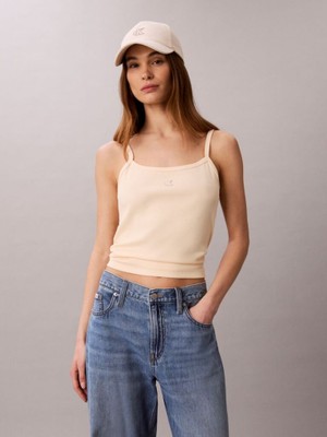 Calvin Klein Kadın Ip Askılı Kare Yaka Ck Logo Işlemeli Bej Atlet LV047G208G-TGY