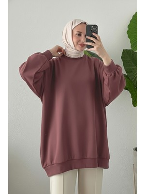 Suede Style 3044 - Rahat, Salaş Basic Kadın Uzun Sweatshirt
