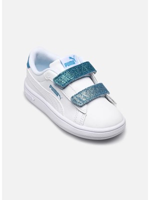 Puma Smash 3.0 L Glitter Velcro V Inf Bebek Çocuk Spor Ayakkabı Beyaz Deri Mavi Sneaker | 395610-08