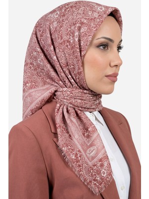 Hadiora Kadın Toz Pembe Otantik Şal Desenli Flamlı Dimi Eşarp
