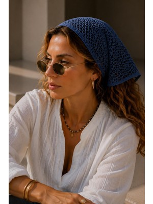 Afvente Kadın File Örgü Indigo Triko Bandana