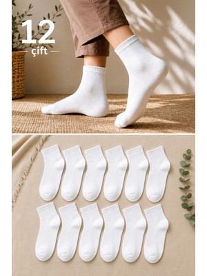 CK Socks 12 Çift Beyaz Yarım Konç Unisex Çorap | Pamuklu, Nefes Alan, Terletmeyen