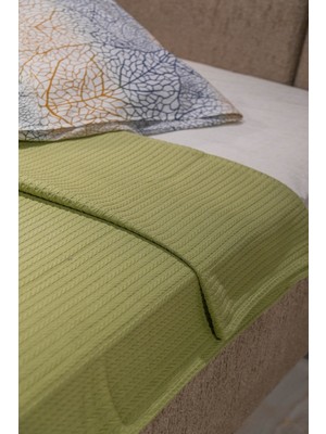 Sofline %100 Pamuk Tek Kişilik Yazlık Örgü Pike, Yatak Örtüsü, Terletmez Kumaş 160x240cm Yeşil