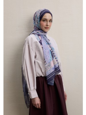 Fresh Scarfs Lilies Desen İpek Krep Şal Lavanta