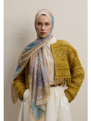 Fresh Scarfs Paisley Patch Desen İpek Krep Şal Soft Sarı
