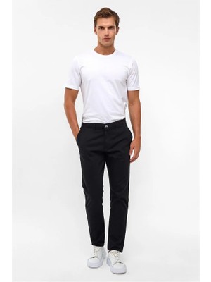 Süvari Siyah Slim Düz Pike Kemerli Casual Pantolon