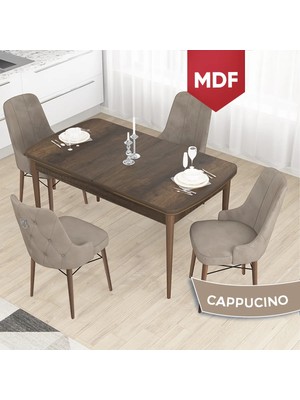 Canisa Concept Taç Serisi MDF 80 x 132 cm Barok Ahşap Desen Mutfak Masası Takımı 4 Sandalye Gümüş Halkalı