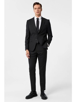 Süvari Siyah Slim Mono Yaka 6 Drop Takım Elbise