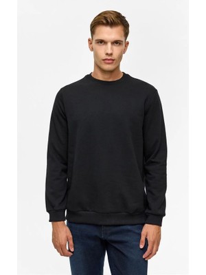 Süvari Siyah Regular Düz Bisiklet Yaka Sweatshirt