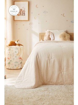 Ocean Home Textile %100 Pamuk Penye Ekru Yıldız Nakışlı Çocuk Tek Kişilik Çok Amaçlı Örtü 155 x 215 cm