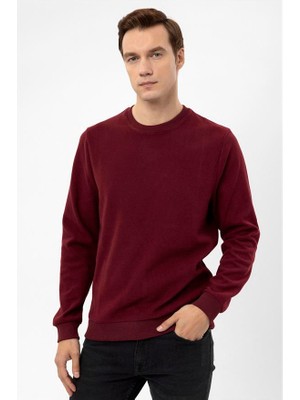 Süvari Koyu Bordo Regular Düz Bisiklet Yaka Sweatshirt