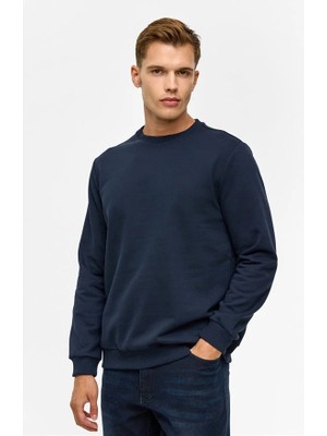 Süvari Lacivert Regular Düz Bisiklet Yaka Sweatshirt