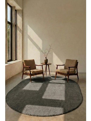 Halı Special Oval Mest Antrasit Premium Kadifemsi Halı Oturma Odası-Salon-Mutfak-Kaymaz Taban -Yıkanabilir-Modern