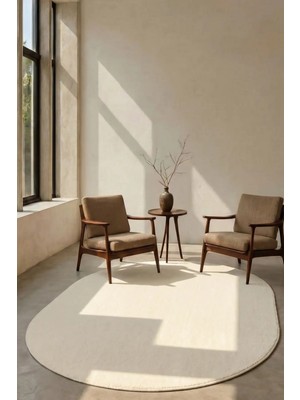 Halı Special Oval Mest Krem Premium Kadifemsi Halı Oturma Odası-Salon-Mutfak-Kaymaz Taban -Yıkanabilir-Modern