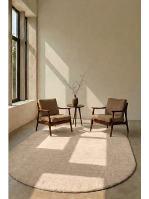 Halı Special Oval Mest Bej Premium Kadifemsi Halı Oturma Odası-Salon-Mutfak-Kaymaz Taban -Yıkanabilir-Modern