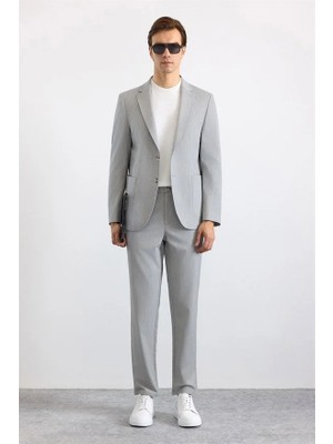 Süvari Gri Slim Mono Yaka Düz Torba Cep 6 Drop Takım Elbise