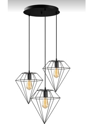 Rsylight Modern Siyah 3 Lü Rustik Retro Metal Prizma Dekoratif Sarkıt Avize