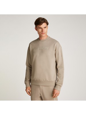 Calvin Klein Structured Embroidery Erkek Bej Sweatshirt