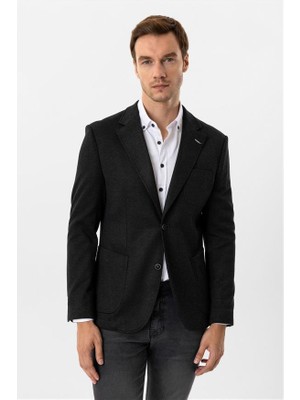 Süvari Siyah Slim Mono Yaka Torba Cep 6 Drop Klasik Ceket