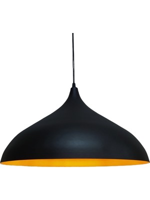 Rsylight Retro Metal Sarkıt Avize Rustik Tekli Sarkıt Siyah Içi Sarı 43 cm