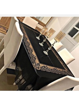 Empressco Şık Çini Desenli Dertsiz Leke Tutmaz Dantelli Masa Örtüsü 160X220 cm