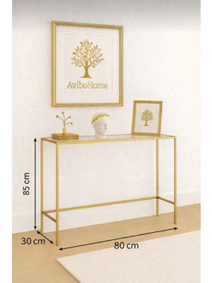 Empressco Modern 80 cm Kahve Mermer Dresuar, Şeffaf Cam Konsol, Şık Ev Dekoru