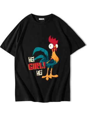 Brz Collection Unisex Oversize Hei Girl! Hei T-Shirt Siyah