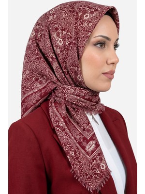 Hadiora Kadın Koyu Pembe Otantik Şal Desenli Flamlı Dimi Eşarp