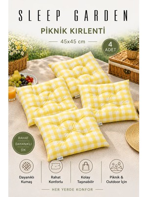 Sleep Garden Çok Amaçlı Kırlent Pofuduk Minder Pötikareli 45X45 Sarı 4 Adet
