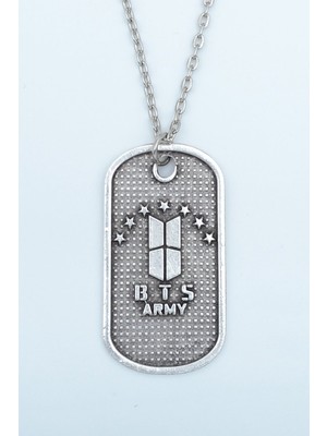 IDR BTS Army Künye Gümüş Kaplama Düz Zincir Kolye