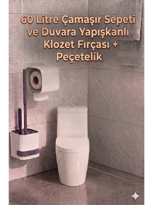 Citim 2 Li Set-Kendinden Yapışkanlı Tuvalet Kağıdı Wc Kağıt Asacağı ve Banyo Lavabo Wc Temizleme Fırçası