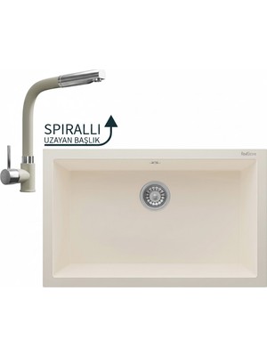 Real Stone Realstone Gordion 77 & Sümela Spiralli Batarya Premium Mutfak Seti - Krem