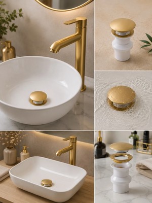 FUALORA Lavabo Sifonu Pop Up -Patpat Mat Gold